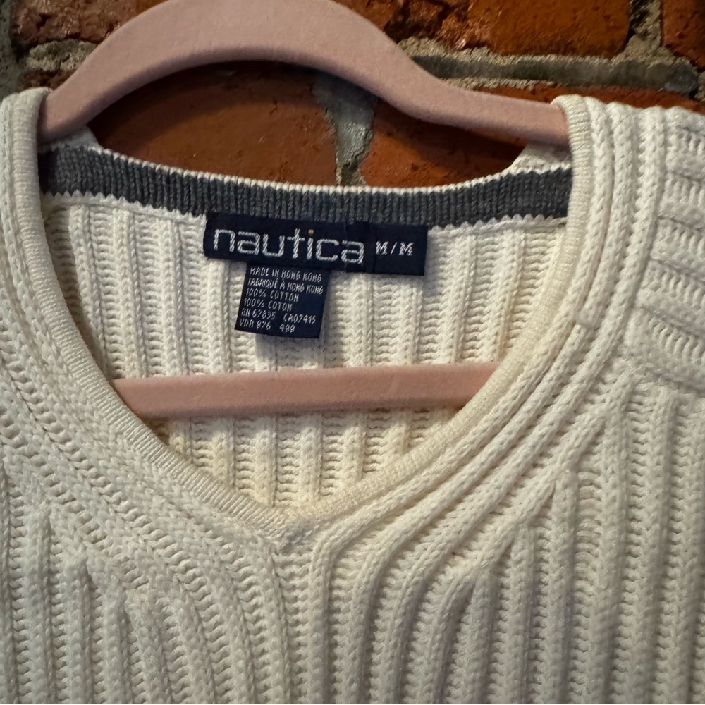Nautica Men's white Sweater, 100% cotton, vintage 90s, Made in Hong Kong - Picture 3 of 10